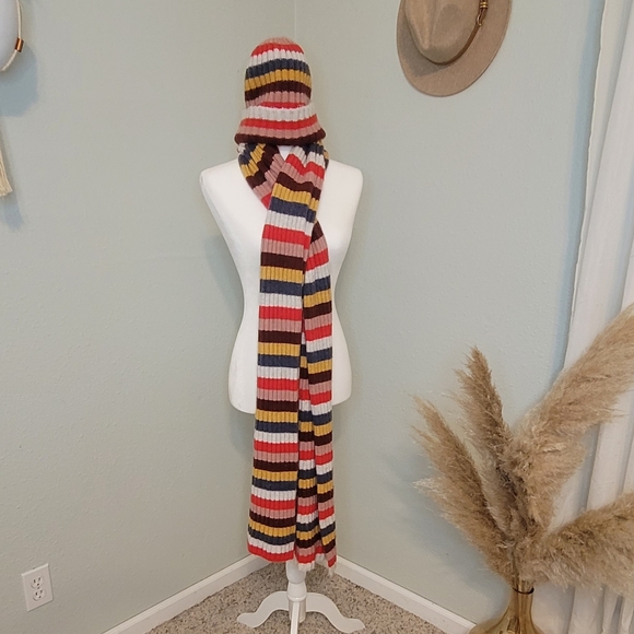 SET- Madewell Carousel Stripe Knit Wool Blend Hat Beanie and Scarf Merino Alpaca - Picture 7 of 13
